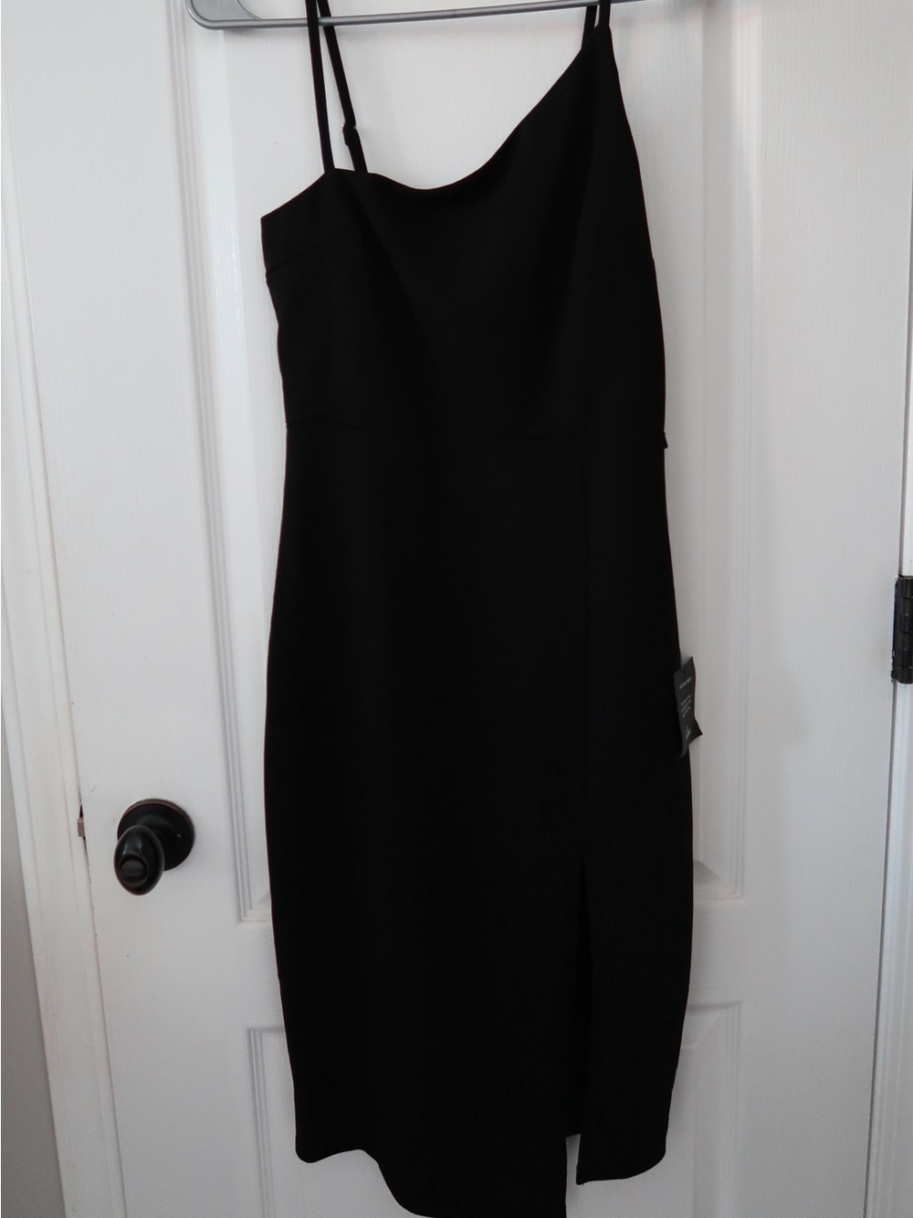 Lulu’s Shape the Night Black Asymmetrical Midi Dress